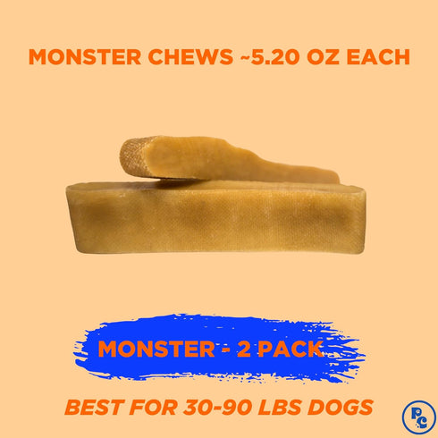 Yak Cheese Himalayan Dog Chews, All Natural Long Lasting Treats, (Monster - 2 Pack) Odorless High Protein Yak Chew