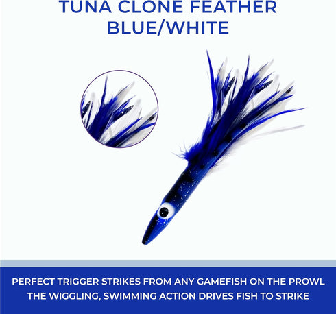 6" 6 Albacore Tuna Clone Feather, Pcs Blue White for Saltwater Fishing Unrigged, Premium Lure, Ideal for Tuna Mahi