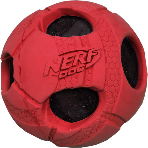 Nerf Dog 1484 Red Rubber Wrapped Bash Tennis Ball Squeak Toy, Medium