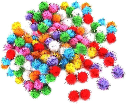 Random Color Mini Colorful Sparkly Glitter Tinsel Pompom Balls - Pack of 100 Pet Supplies for Dog Cat Bird