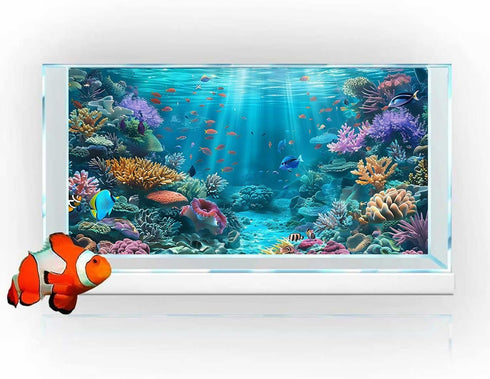 Underwater Aquarium Background, Ocean Floor Coral Reef, Polyester Fish Tank Background with 6 EVA Double-Sided Tapes