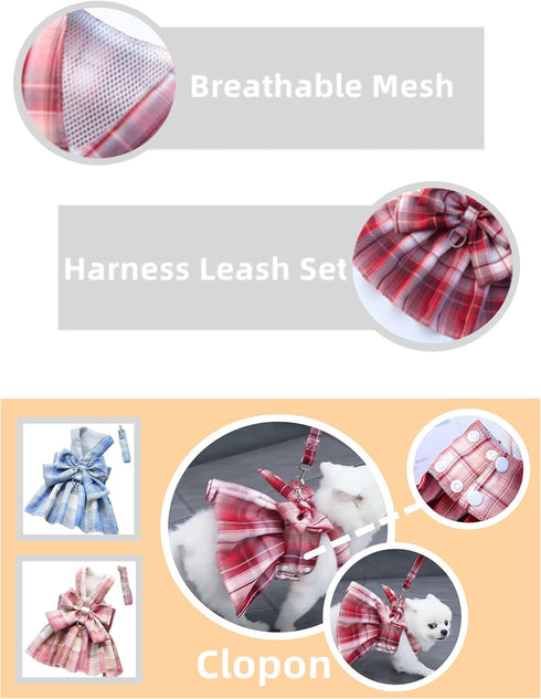 Female Dog Clothes, Pink Tutu Dress for Yorkie, Harness Outfits for Medium Dogs