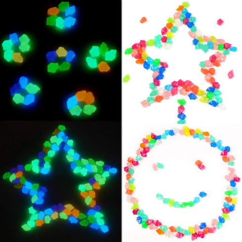 Oubest Fish Tank Decorations - 300Pc Glow in The Dark Aquarium Stones, 1.4cm for Fish Turtle Tank