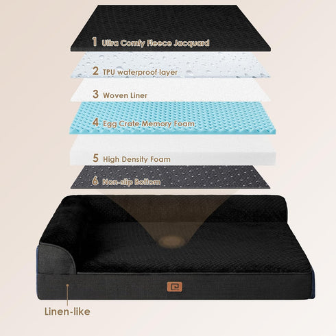 EHEYCIGA Memory Foam Dog Beds for Medium Dogs - Orthopedic Waterproof Egg Crate Couch Bed with Washable Cover, Black