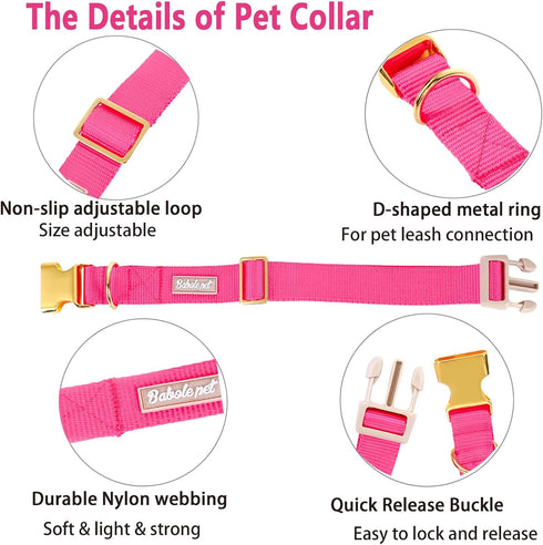 Babole Nylon Dog Collars - Red for Small Puppy Dog, 13 Colors, Adjustable Soft Comfortable Collars with Safety Metal