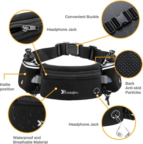 Number-one Running Belt with Water Bottles, 2 x 175ML, Hydration Belt Waterproof Waist Pack for Marathon Running