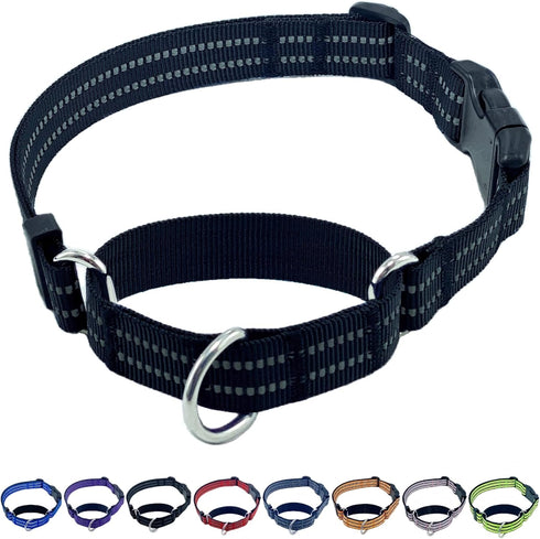 Martingale Dog Collars - Heavy Duty Nylon Reflective Collar with Quick Release Buckle for Dogs (Black, Extra Small)