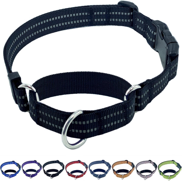 Martingale Dog Collars - Heavy Duty Nylon Reflective Collar with Quick Release Buckle for Dogs (Black, Extra Small)