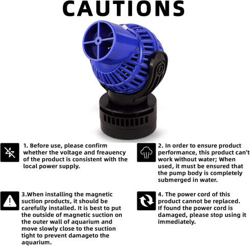 1050 GPH Aquarium Circulation Pump Wave Maker Power Head with magnetic mount Suction Blue