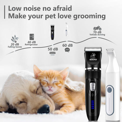 '-4 1Low Trimmer Trimmer Dog Clippers Grooming Kit Hair Clipper in Noise -Rechargeable-Cordless Quiet Paw Nail Grinder