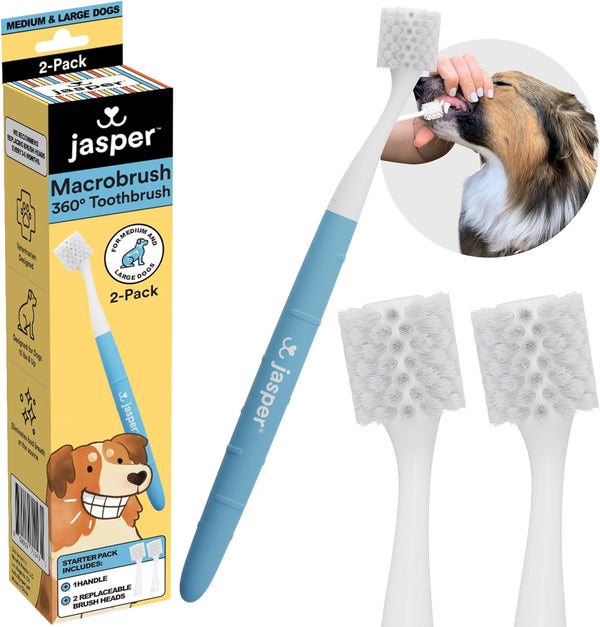 Jasper Macrobrush 360, Dog Toothbrush for Medium to Large Dogs, Soft-Bristled Dog