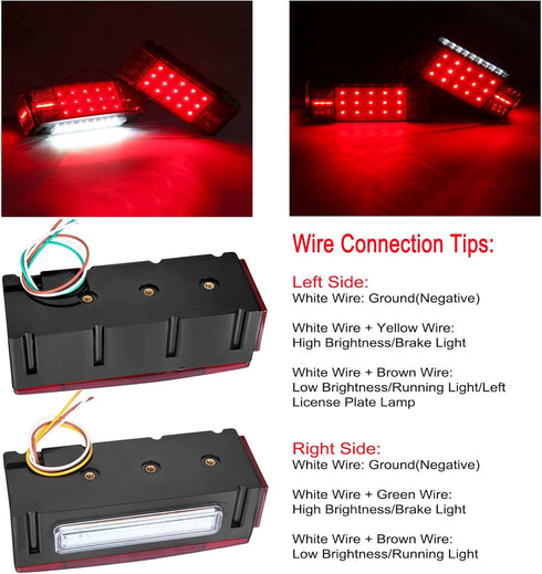 3rd 80" Inches LED Boat Trailer Lights, Submersible LED Trailer Light Kit w/Wiring Harness Combined Stop Tail Lights