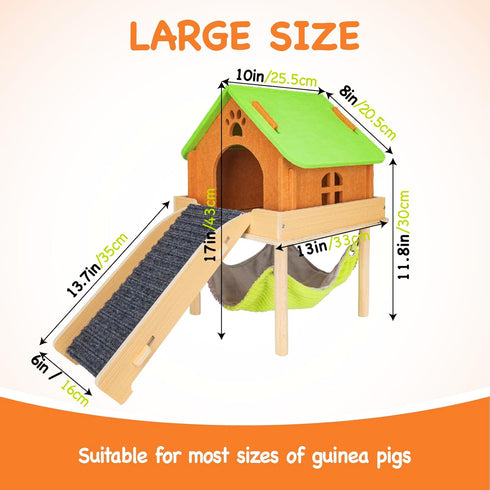 3 1 Hammock Hammock BESNEW in Enlarged Guinea Pig with House & Platform,Wooden Guinea Pig Hideout with & Stairs Small