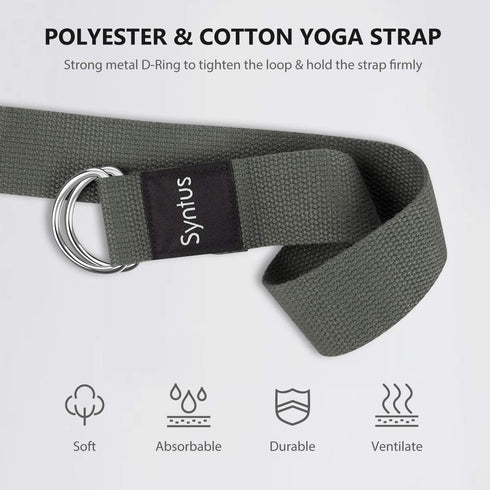 Syntus Yoga Block and Strap Set, 2 EVA Foam Soft Non-Slip Yoga Blocks, 8FT Metal D-Ring Strap for Fitness
