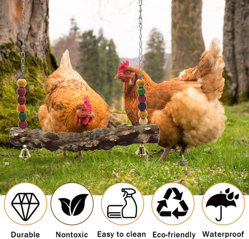 (4pcs) Chicken Bird Swing,Chicken Perch,Natural Wooden Swing Toys,Wood Stand for Chick,Safe and Relief