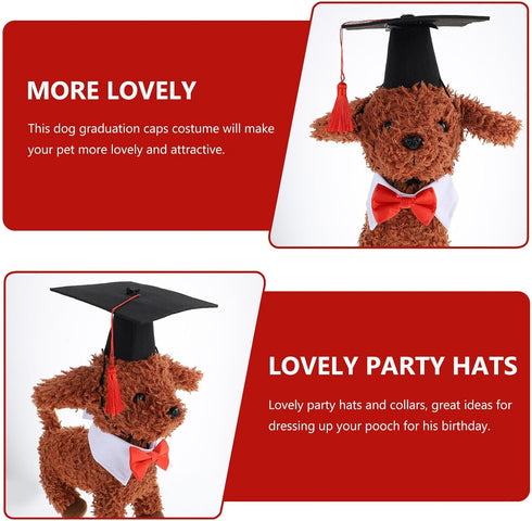 LUOZZY 4 PCS Pet Graduation Caps with Bow Tie, Small Dog Graduation Caps with Red/Gold Tassel, Costume Accessory