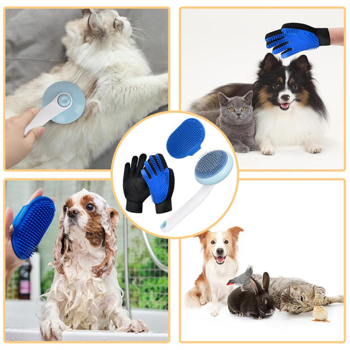 GJEASE Cat Grooming Glove Brush, Self-Cleaning Slicker Pet Brush for Short and Long Haired Pets, Dog Bath Brush