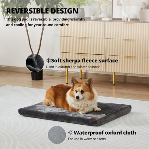 Memory Foam Dog Crate Pad, Medium 30-inch, Grey Orthopedic Pet Bed Mat with Waterproof Lining, Removable Washable Cover