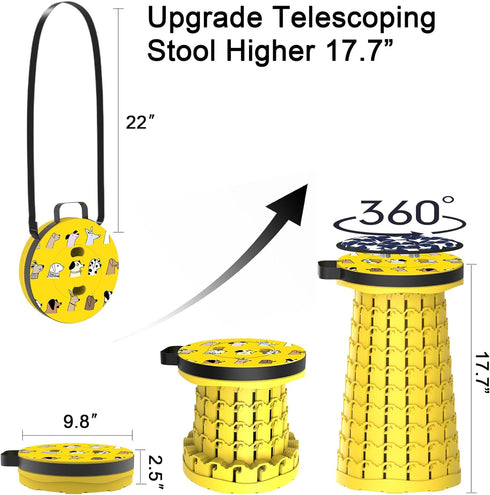 550lbs ALEVMOOM Upgraded Telescoping Collapsible Stool with Cushion, Folding Stool with Printing Portable Retractable