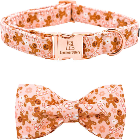 Lionheart Glory Christmas Dog Collar - Adjustable Pink Bowtie Collar for Small Dogs, Fall Gift