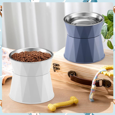 Cat Feeder, 2 Pcs Elevated Stainless Steel Bowls with Adjustable Raised Stand, Non-Slip Pet Food and Water Bowl for Pets