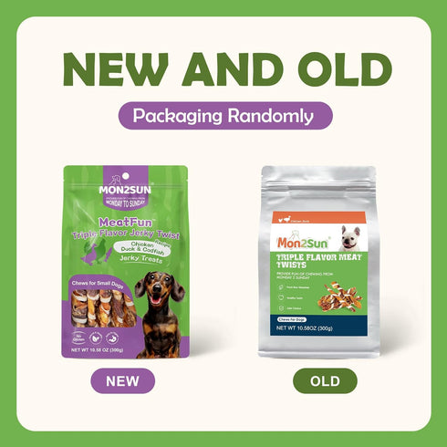 MON2SUN 4.5-5 Inch 10.58 oz (30 Count-Pack 1) Dog Treats, Triple Flavor Jerky Twist Sticks, Chicken Duck and Codfish