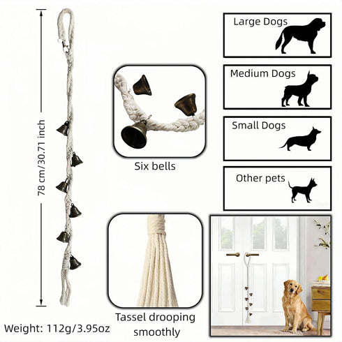 6 Dog Doorbell for Potty Training with Extra Loud Bells - Handmade Cotton Rope Adjustable Hanging Pet Bell