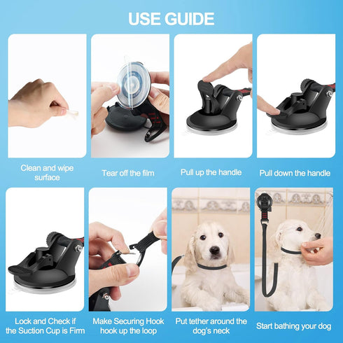 Dog Bathing Tether with Heavy Suction Cup, Soft Nylon Leash with Adjustable Collar for Pet Dog Cat Shower and Grooming
