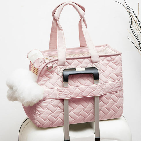 Cat Carrier Small Dog Handbag, Large Cat/Puppy Carrier Bag with Multiple Pockets, Breathable Mesh, Travel Tote (Pink)
