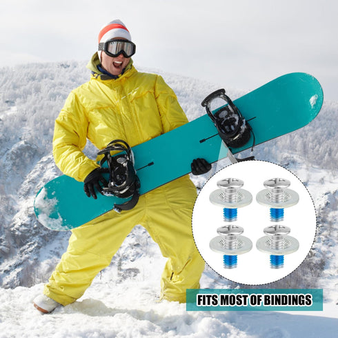 Snowboard Binding Screw Set, Stainless Steel Mounting Screws with Anti-Slip Washers for Snowboard Replacement Hardware