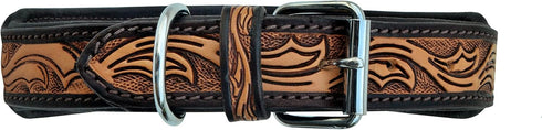 Leather Dog Collar, Western Style, Heavy Duty, Hand Tooled, Adjustable, for Puppies and Big Dogs