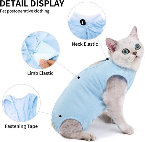 Kitten Onesies Blue S, Cat Recovery Suit for Abdominal Wounds, Anti Licking After Surgery Wear