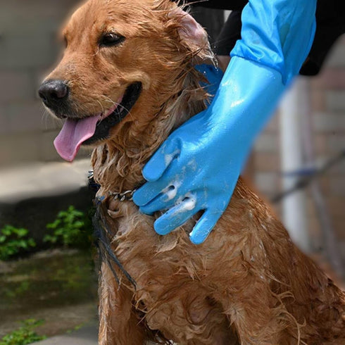 Dog Washing Gloves, Silicone Heat Resistant Pet Grooming Gloves with Soft Brushes for Bathing and Massaging (Blue)