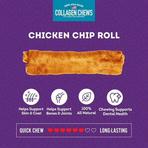 USA Collagen Chip Rolls Dog Chew Treats, Chicken Marinade Flavor, 10oz/1 Pack