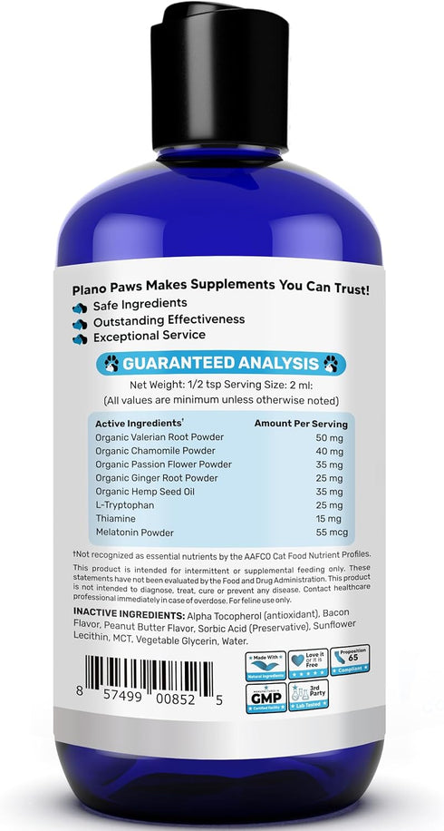 Cat Anxiety Relief - 90 Day Supply, Faster Absorption Than Calming Treats, Liquid Cat Treats for Sleep Aid, 8