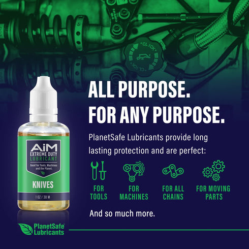 1oz PlanetSafe Lubricants AiM Knife Oil - - Pivot Lube & Pocket Knife Cleaning - Non-Food Grade Mineral Mixture - Nano