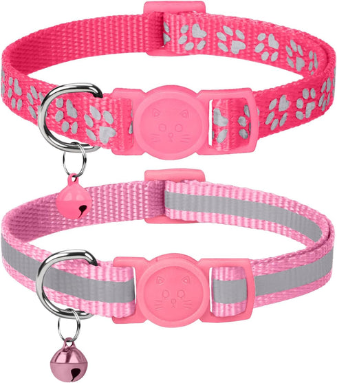 Taglory Reflective Cat Collar Breakaway with Bells, 2 Pack, Adjustable 7.5-12.5 Inch, Pink