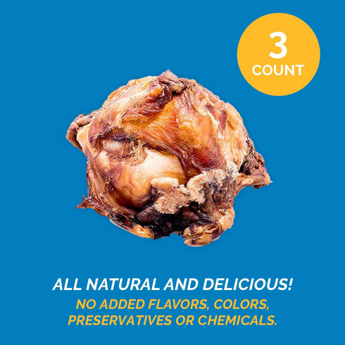 123 100% Pack 3 Treats Meaty Dog Bones, Natural Knee Cap Beef Bone Dog Treats, No Additives, Made from Premium USA
