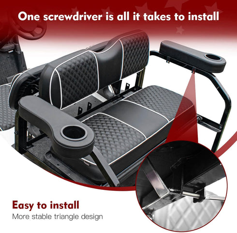 NOKINS Golf Cart Armrest with Cup Holder for EZGO/Club Car/Yamaha, Stainless Steel Support Frame, Black