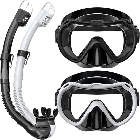 Snorkeling Gear for Adults, 180° Panoramic View Snorkel Mask Set, 100% Food-Grade Silicone Anti-Fog Diving Mask