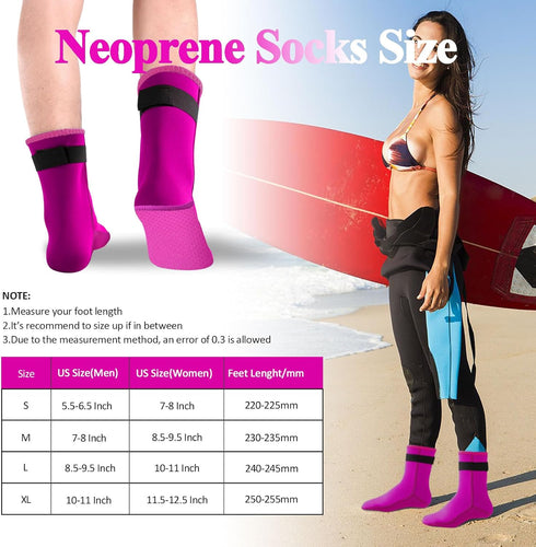 Neoprene Water Socks for Men Women Kids, 3mm Anti-Slip Beach Socks for Kayaking, Snorkeling, Diving