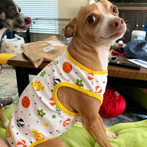 2 Pack Dog Shirts, Soft Stretchy Cotton Summer Pet T Shirts for Small Dogs Cats, Cute Cartoon Print, Lightweight