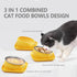 Tilted Cat Food Bowls, Cat Feeding Bowls Whisker Friendly, Raised Cat Bowls for Indoor Cats, Slanted Flat Plastic Feeder Elevated Angled Design, 3 in 1 Combined Cat Food Bowls(Yellow)
