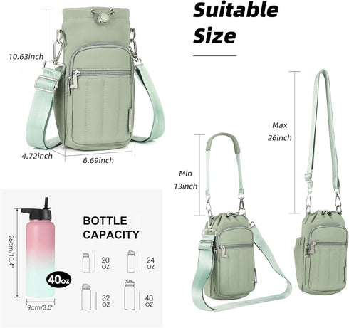 Rueesh Water Bottle Holder Bag with Adjustable Strap, Insulated Bottle Carrier Bag RFID Crossbody Sling Bag for Gym