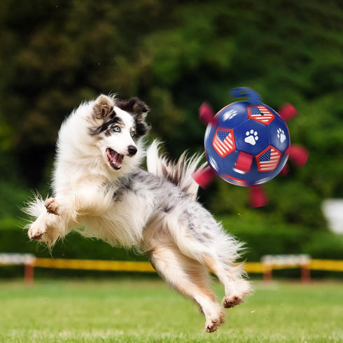 4th July Theme Soccer Ball Dog Toy, Interactive Play Balls for Tug of War, USA Independence Day for Small Medium Big