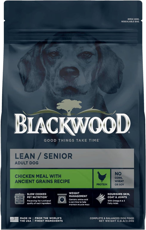 Blackwood Lean/Senior Dry Dog Food, Chicken Meal with Ancient Grains, 4.5 Pound Bag