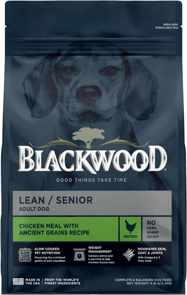 Blackwood Lean/Senior Dry Dog Food, Chicken Meal with Ancient Grains, 4.5 Pound Bag
