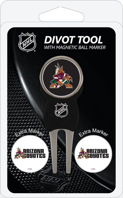 Team Golf NHL Divot Tool with 3 Golf Ball Markers Pack, Removable Magnetic Enamel