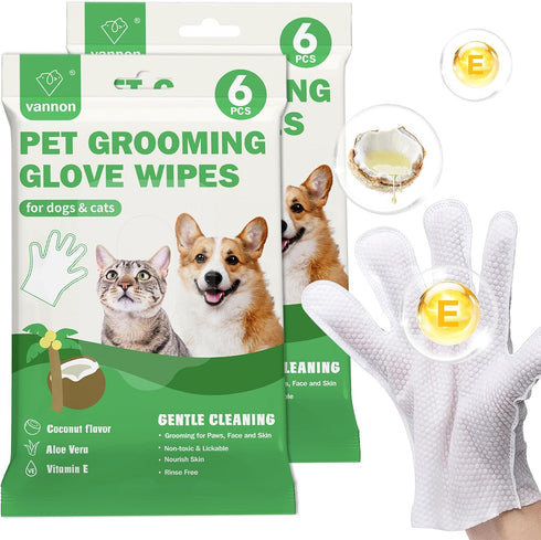 Extra Thick Pet Bathing Wipes for Dogs & Cats, Cleaning & Deodorizing Grooming Gloves, 2 Pack, 12 PCS