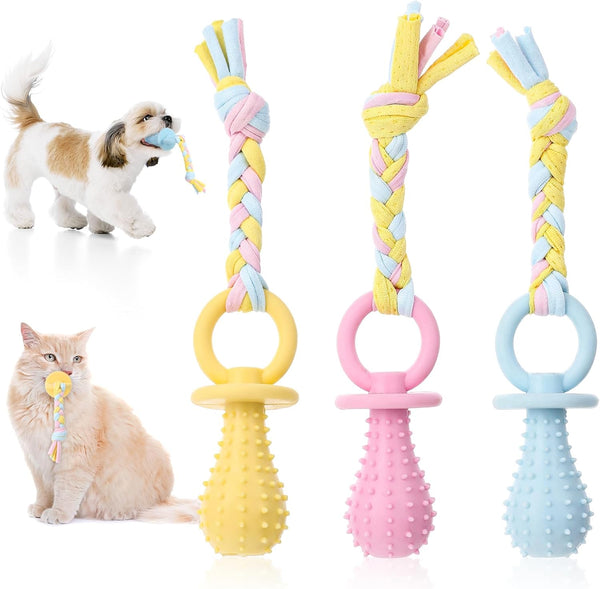 CIATBYYJ 3Pcs Dog & Cat Pacifier with Rope, Small Pet Molar Clean Teeth